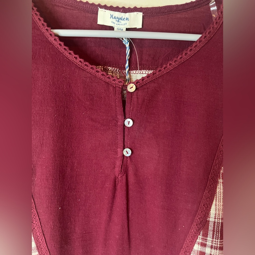 Hayden Burgundy & White Plaid Oversized Top - Picture 2 of 9